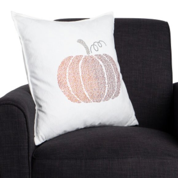 NWT 20x20 Velvety Crystal Rhinestone Embellished Pumpkin Fall Pillow - Picture 6 of 11